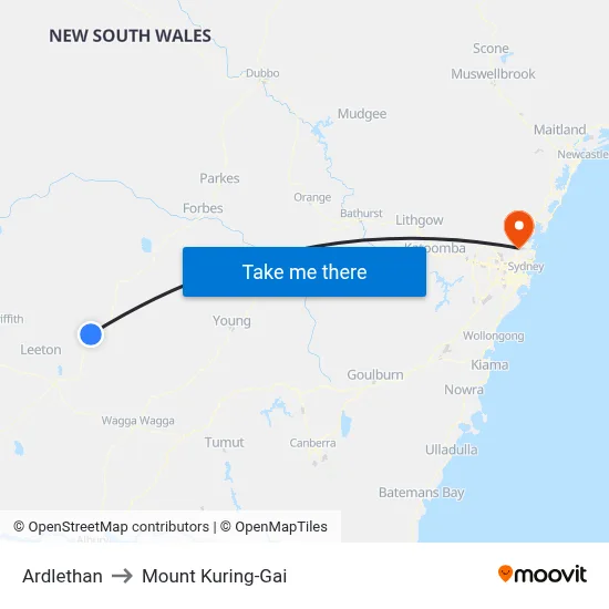 Ardlethan to Mount Kuring-Gai map