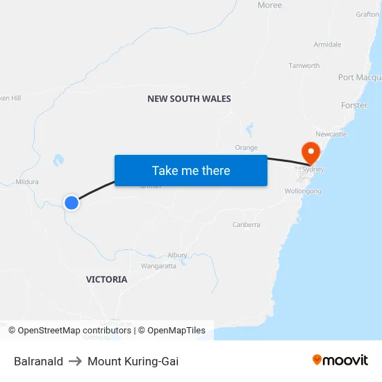 Balranald to Mount Kuring-Gai map