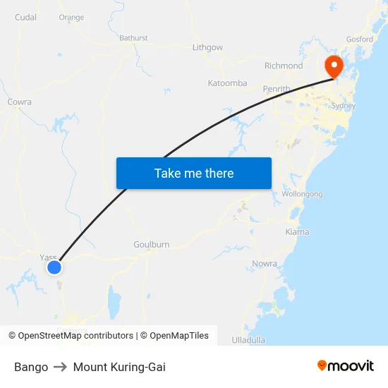 Bango to Mount Kuring-Gai map