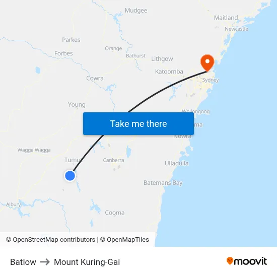 Batlow to Mount Kuring-Gai map
