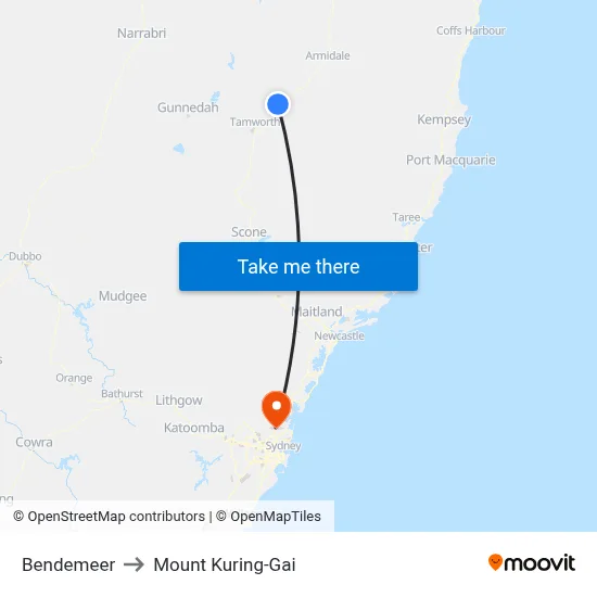 Bendemeer to Mount Kuring-Gai map