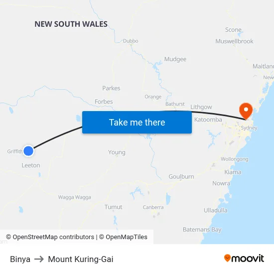 Binya to Mount Kuring-Gai map