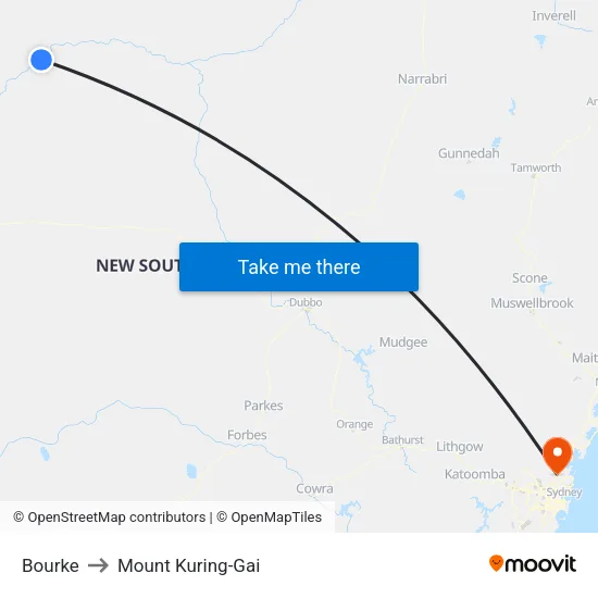 Bourke to Mount Kuring-Gai map