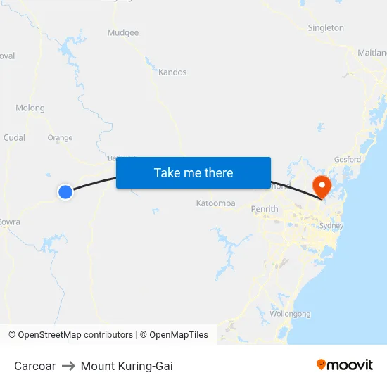 Carcoar to Mount Kuring-Gai map