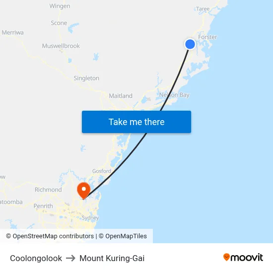 Coolongolook to Mount Kuring-Gai map