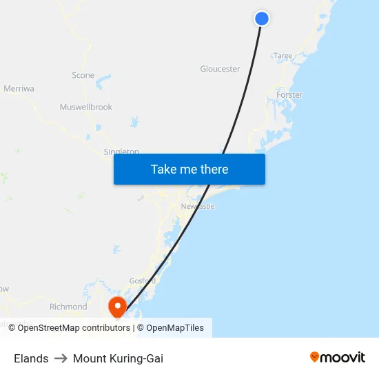 Elands to Mount Kuring-Gai map
