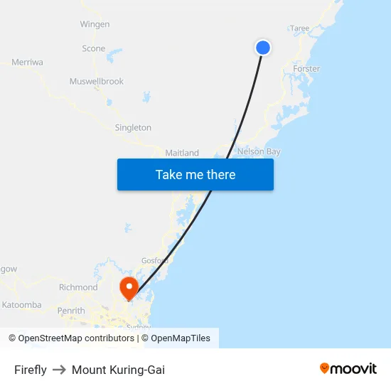 Firefly to Mount Kuring-Gai map