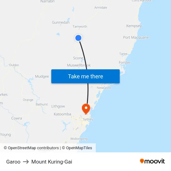 Garoo to Mount Kuring-Gai map