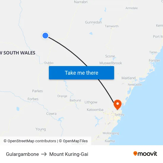 Gulargambone to Mount Kuring-Gai map