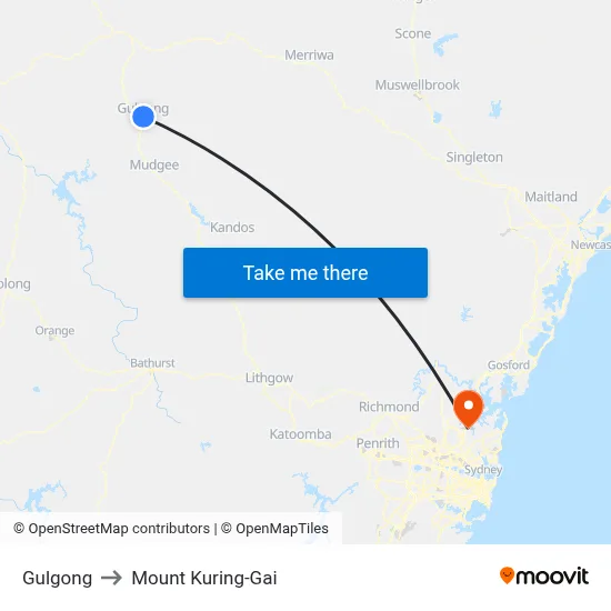 Gulgong to Mount Kuring-Gai map