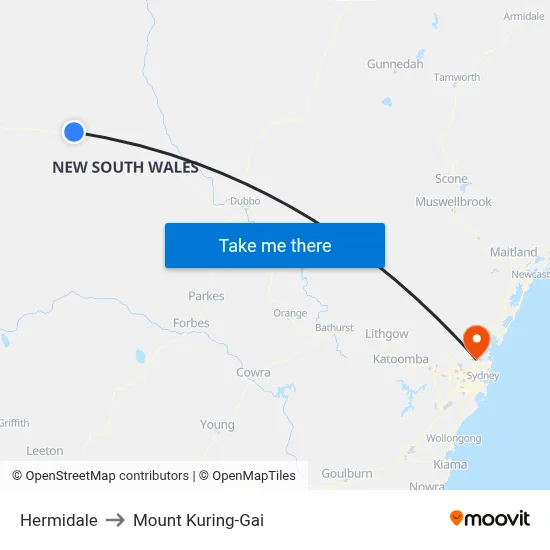 Hermidale to Mount Kuring-Gai map