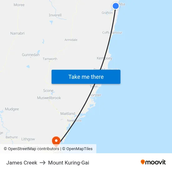 James Creek to Mount Kuring-Gai map