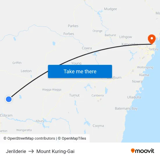 Jerilderie to Mount Kuring-Gai map