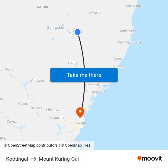 Kootingal to Mount Kuring-Gai map