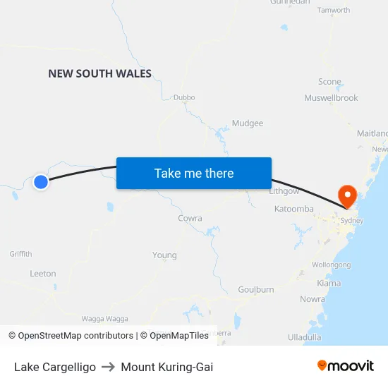 Lake Cargelligo to Mount Kuring-Gai map
