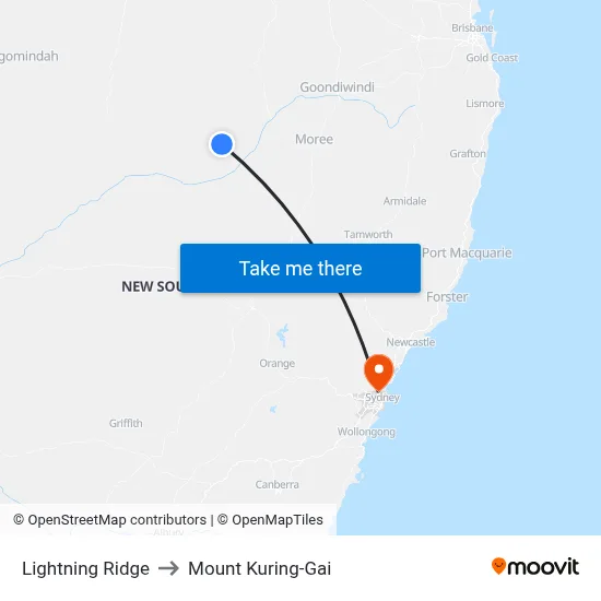 Lightning Ridge to Mount Kuring-Gai map