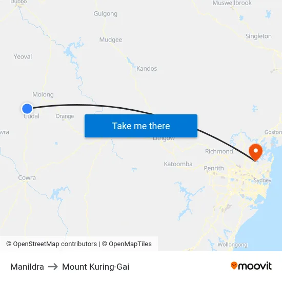 Manildra to Mount Kuring-Gai map