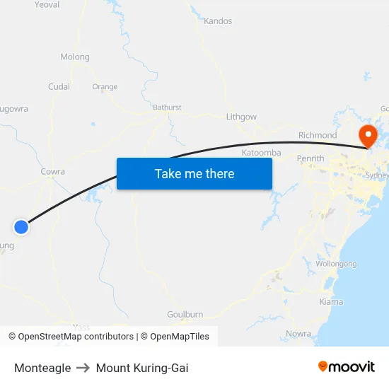 Monteagle to Mount Kuring-Gai map
