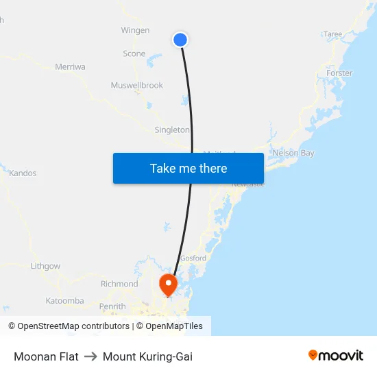 Moonan Flat to Mount Kuring-Gai map