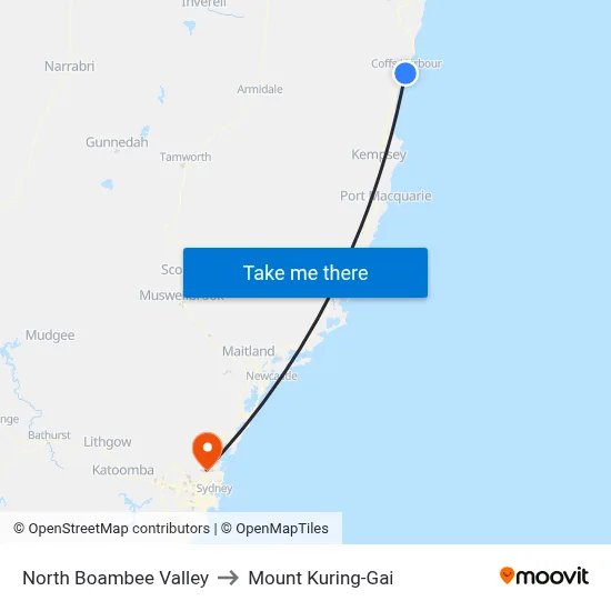 North Boambee Valley to Mount Kuring-Gai map