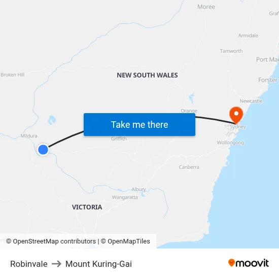 Robinvale to Mount Kuring-Gai map