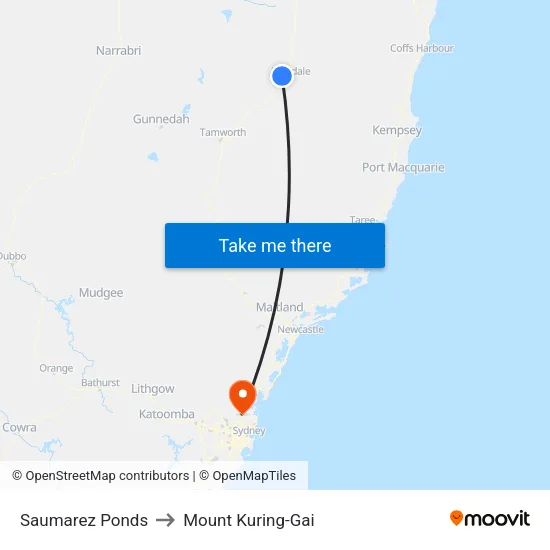 Saumarez Ponds to Mount Kuring-Gai map
