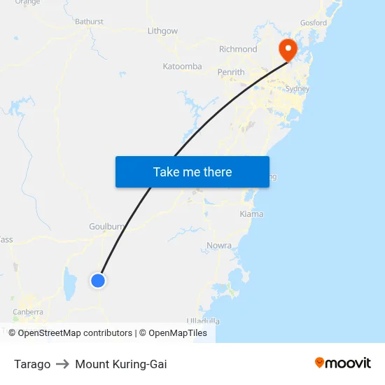 Tarago to Mount Kuring-Gai map