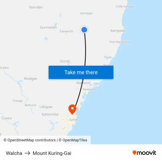 Walcha to Mount Kuring-Gai map