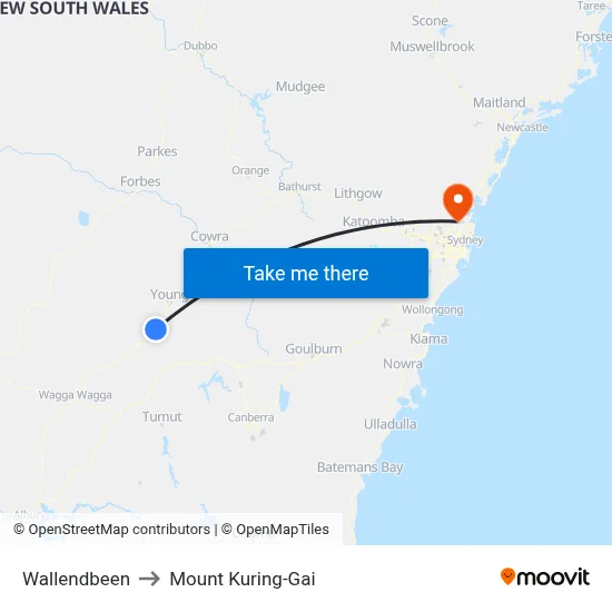 Wallendbeen to Mount Kuring-Gai map