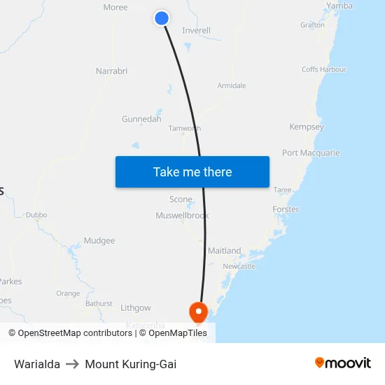 Warialda to Mount Kuring-Gai map
