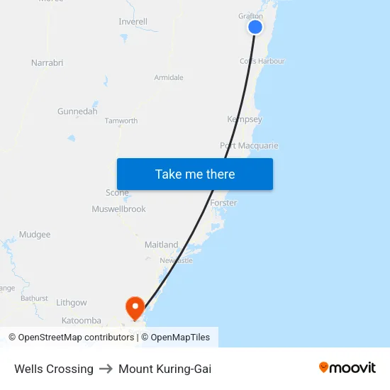 Wells Crossing to Mount Kuring-Gai map