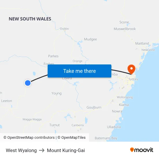 West Wyalong to Mount Kuring-Gai map