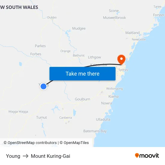 Young to Mount Kuring-Gai map