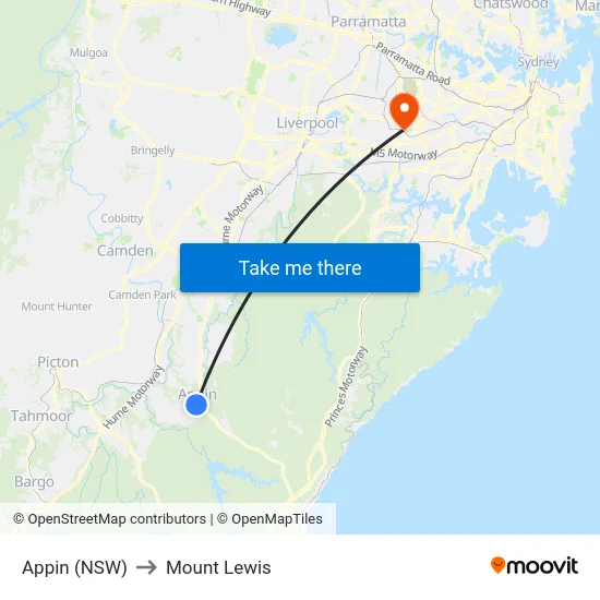 Appin (NSW) to Mount Lewis map