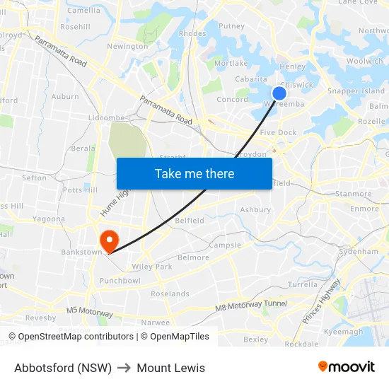 Abbotsford (NSW) to Mount Lewis map