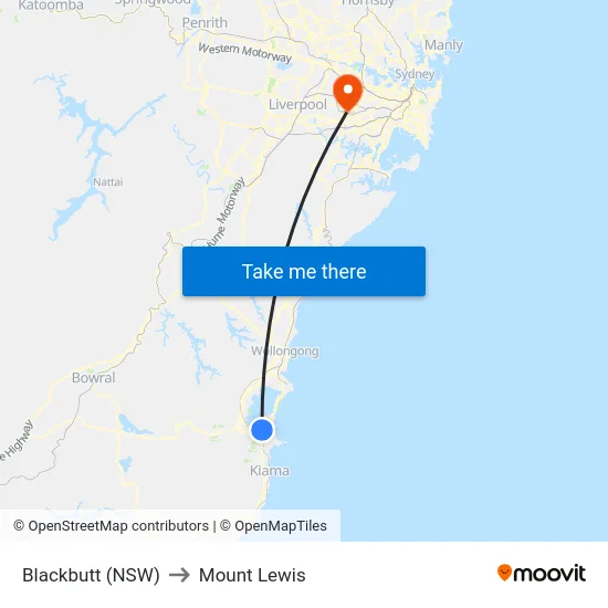 Blackbutt (NSW) to Mount Lewis map