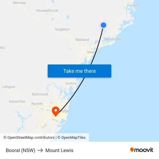 Booral (NSW) to Mount Lewis map