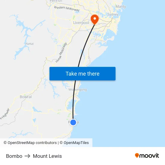 Bombo to Mount Lewis map