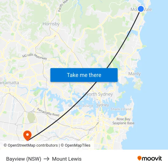 Bayview (NSW) to Mount Lewis map
