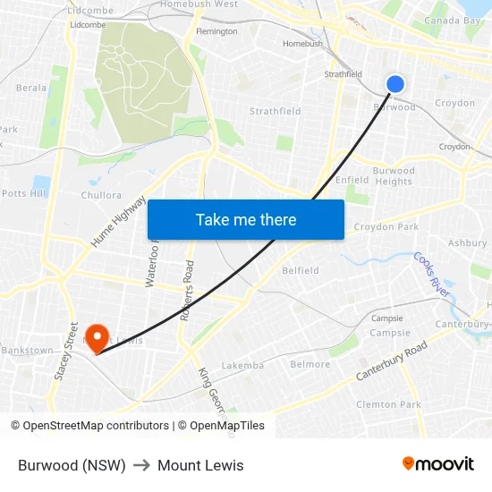 Burwood (NSW) to Mount Lewis map