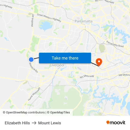Elizabeth Hills to Mount Lewis map
