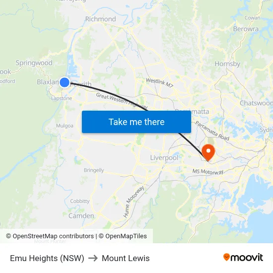 Emu Heights (NSW) to Mount Lewis map