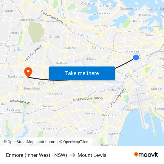 Enmore (Inner West - NSW) to Mount Lewis map