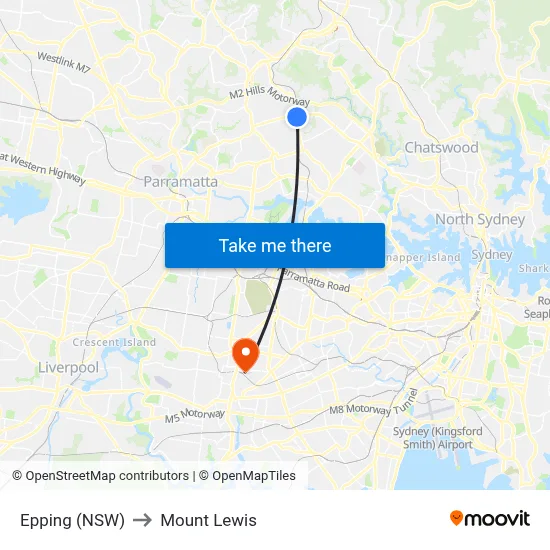 Epping (NSW) to Mount Lewis map