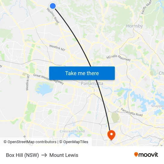 Box Hill (NSW) to Mount Lewis map