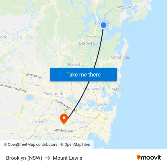Brooklyn (NSW) to Mount Lewis map