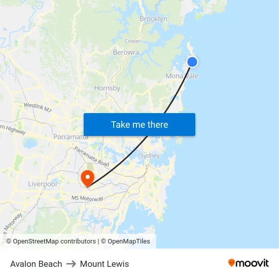 Avalon Beach to Mount Lewis map