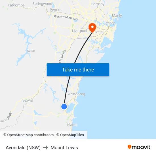 Avondale (NSW) to Mount Lewis map