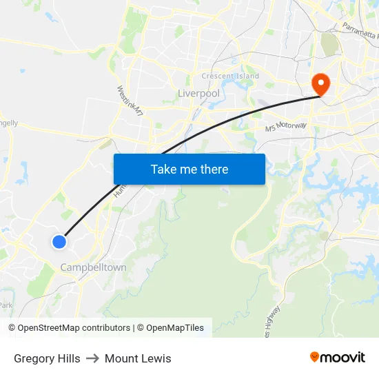 Gregory Hills to Mount Lewis map