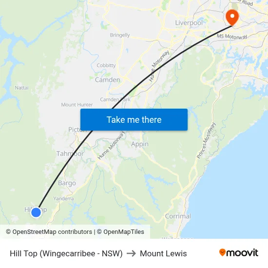 Hill Top (Wingecarribee - NSW) to Mount Lewis map